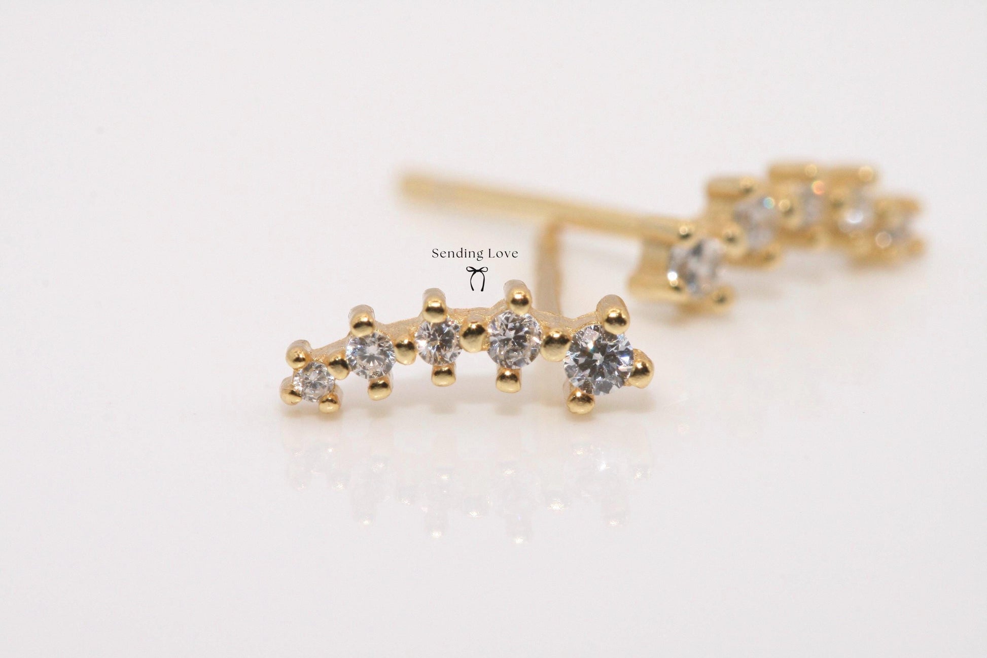 Starburst Ear Climber Earrings: 925 Silver, 18k Gold