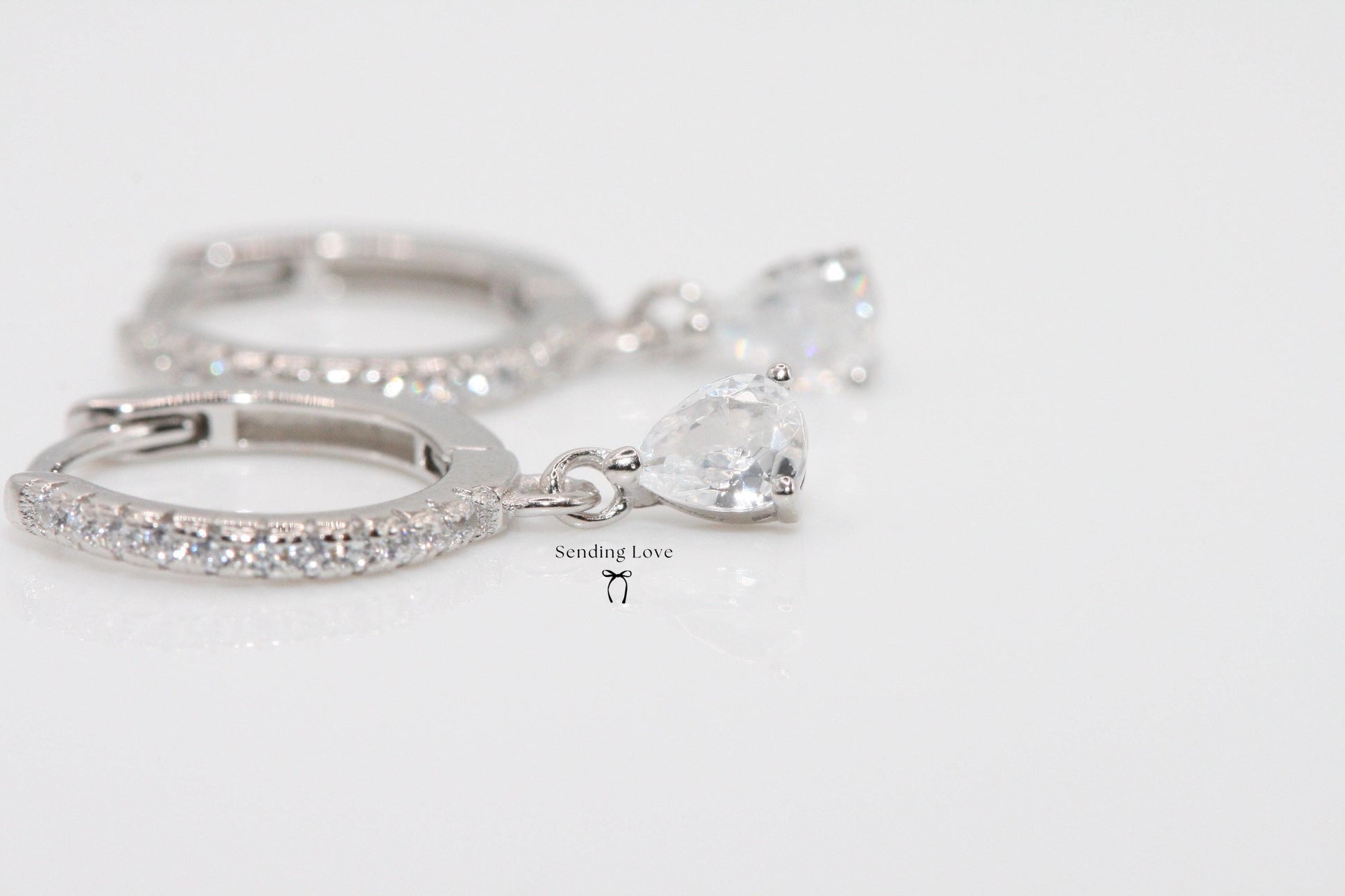 Silver CZ Hoop Earrings | Dainty Sparkly Hoops | Teardrop Crystal Drop Earrings | Bridesmaid Jewellery | Christmas Gift for Her