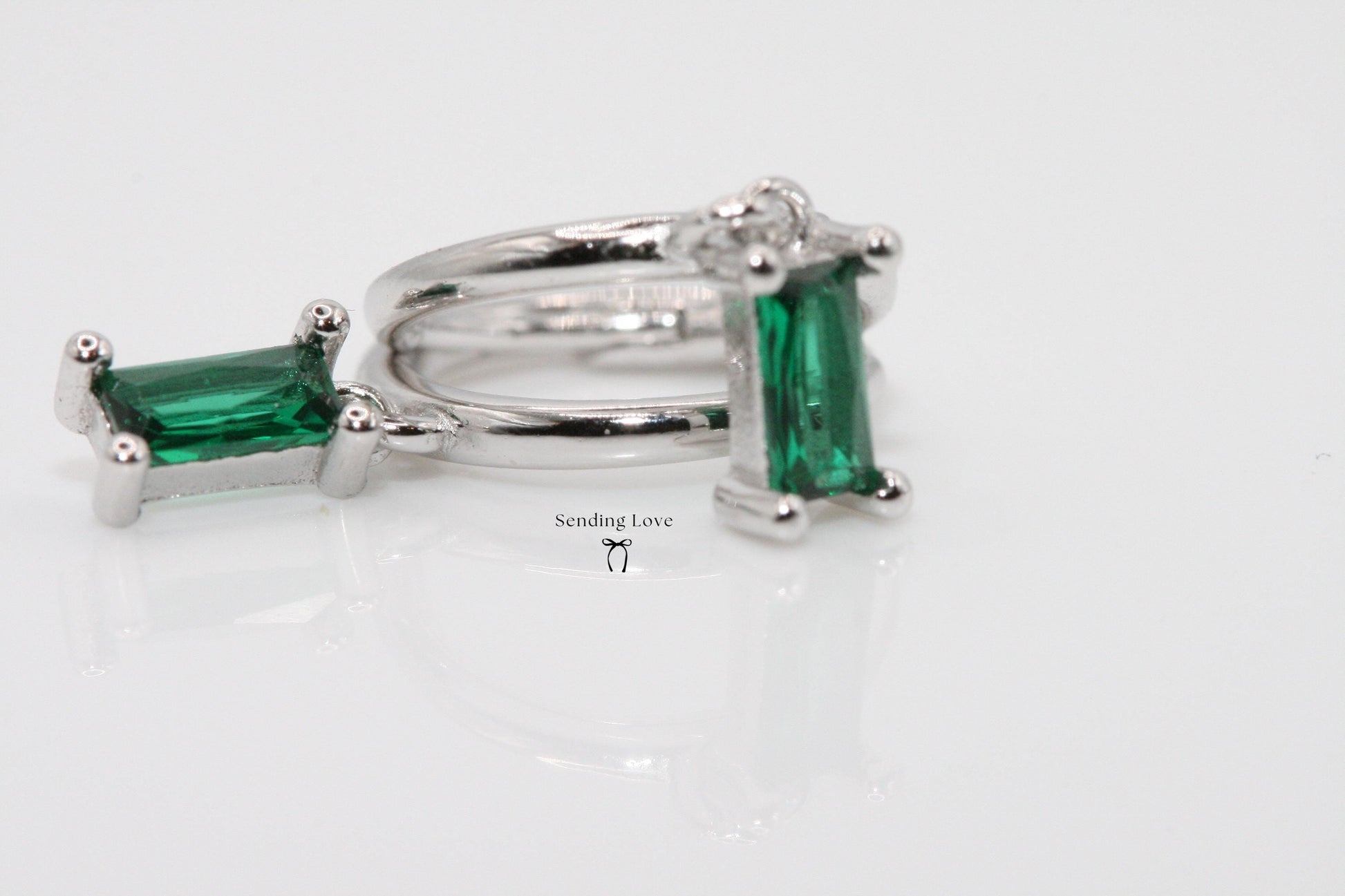 Gold Emerald Hoop Earrings – Green Gemstone Hoops – Dainty Drop Earrings – Bridesmaid Gift – Christmas Jewellery Gift for Her