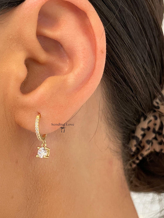 Bridesmaid CZ Hoop Earrings or Diamond CZ Huggie Hoop Earrings – Bridesmaid Gift, Sterling Silver CZ hoops, Wedding earrings, gift for her