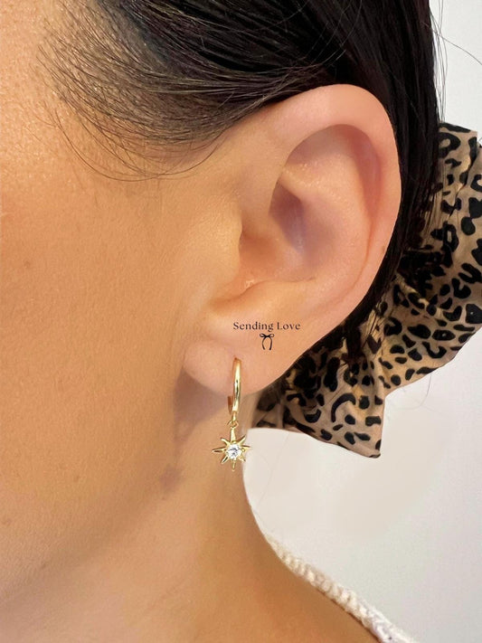 925 Sterling Silver Star Hoop Earrings | Gold Starburst Hoops | Dainty Christmas Earrings Gift for Her | Jewellery Under 25