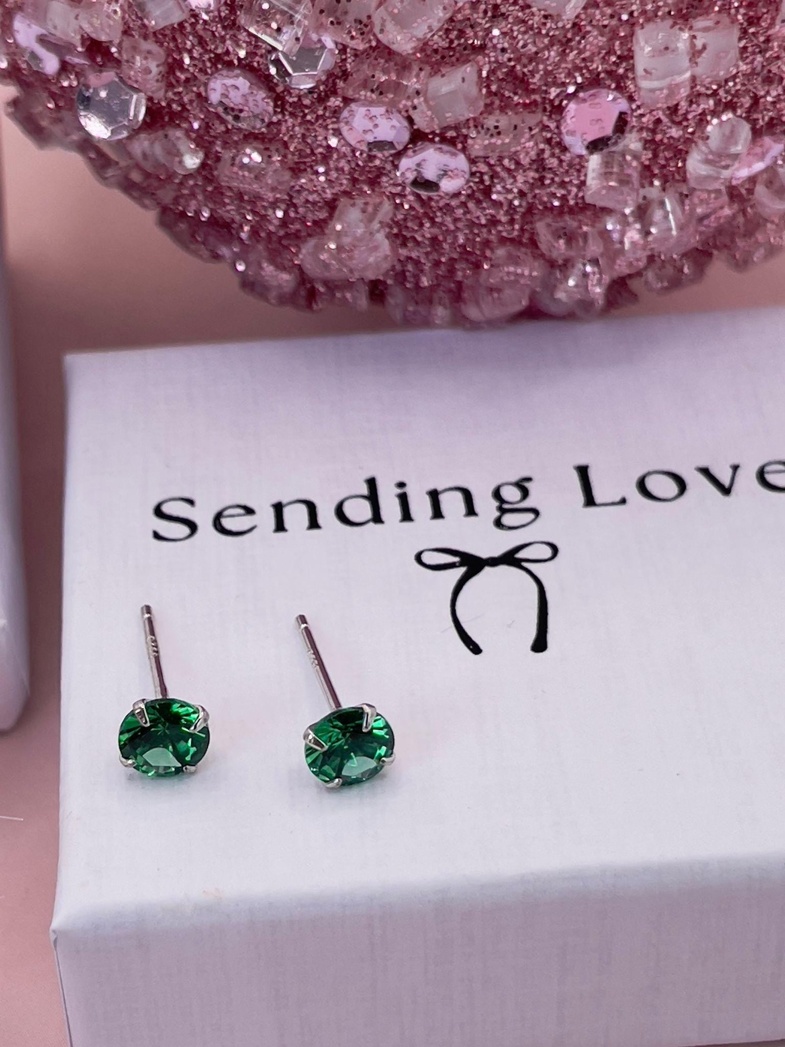 Emerald Stud Earrings: 925 Silver, May Birthstone Birthday Gift
