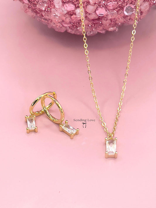Gold Necklace and Earrings Set: Cubic Zirconia Bridesmaid Jewelry