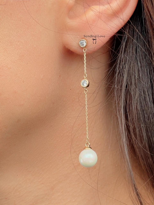 Gold Pearl Drop Earrings: Sterling Silver Bridal Dangle Earrings