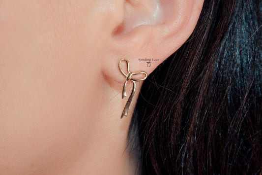 Gold Bow Earrings – 18ct Gold Plated 925 Silver, Statement Earrings, Christmas Party Earrings, Gift for Her, Dainty Ribbon Earrings