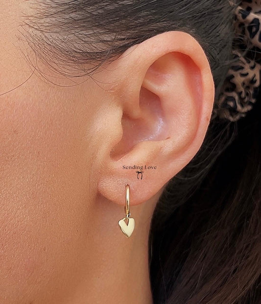 Heart Charm Hoop Earrings | Gold or Silver Hoops with Heart Pendant | Romantic Jewellery Gift | Christmas Stocking Filler | Everyday Dainty