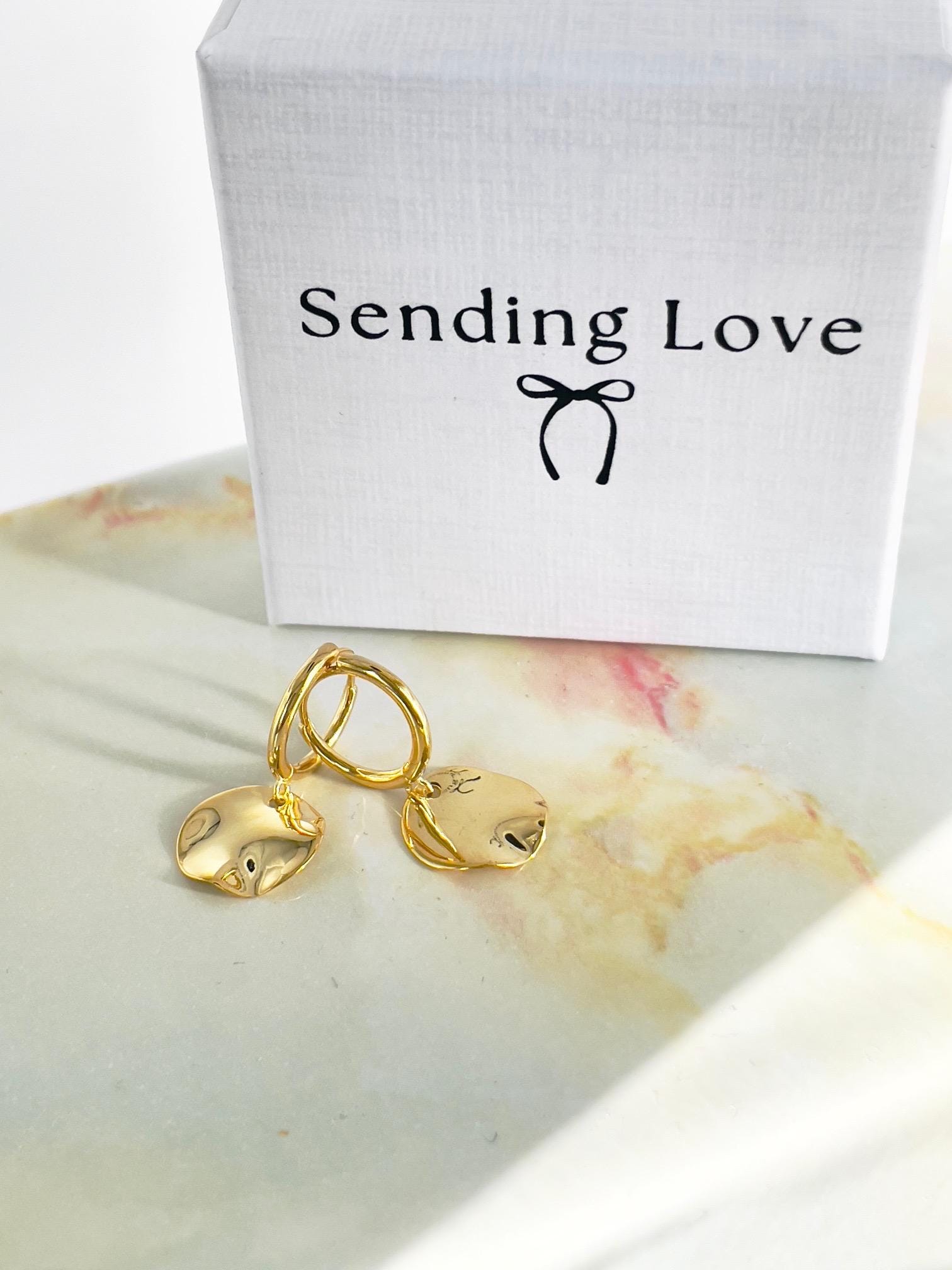 Gold Disc Hoop Earrings | Textured Charm Hoops | Modern Minimal Jewellery Gift | Christmas Earrings for Her | Everyday Gold Hoops