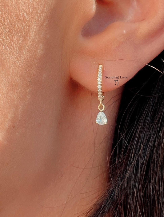 Silver CZ Hoop Earrings | Dainty Sparkly Hoops | Teardrop Crystal Drop Earrings | Bridesmaid Jewellery | Christmas Gift for Her
