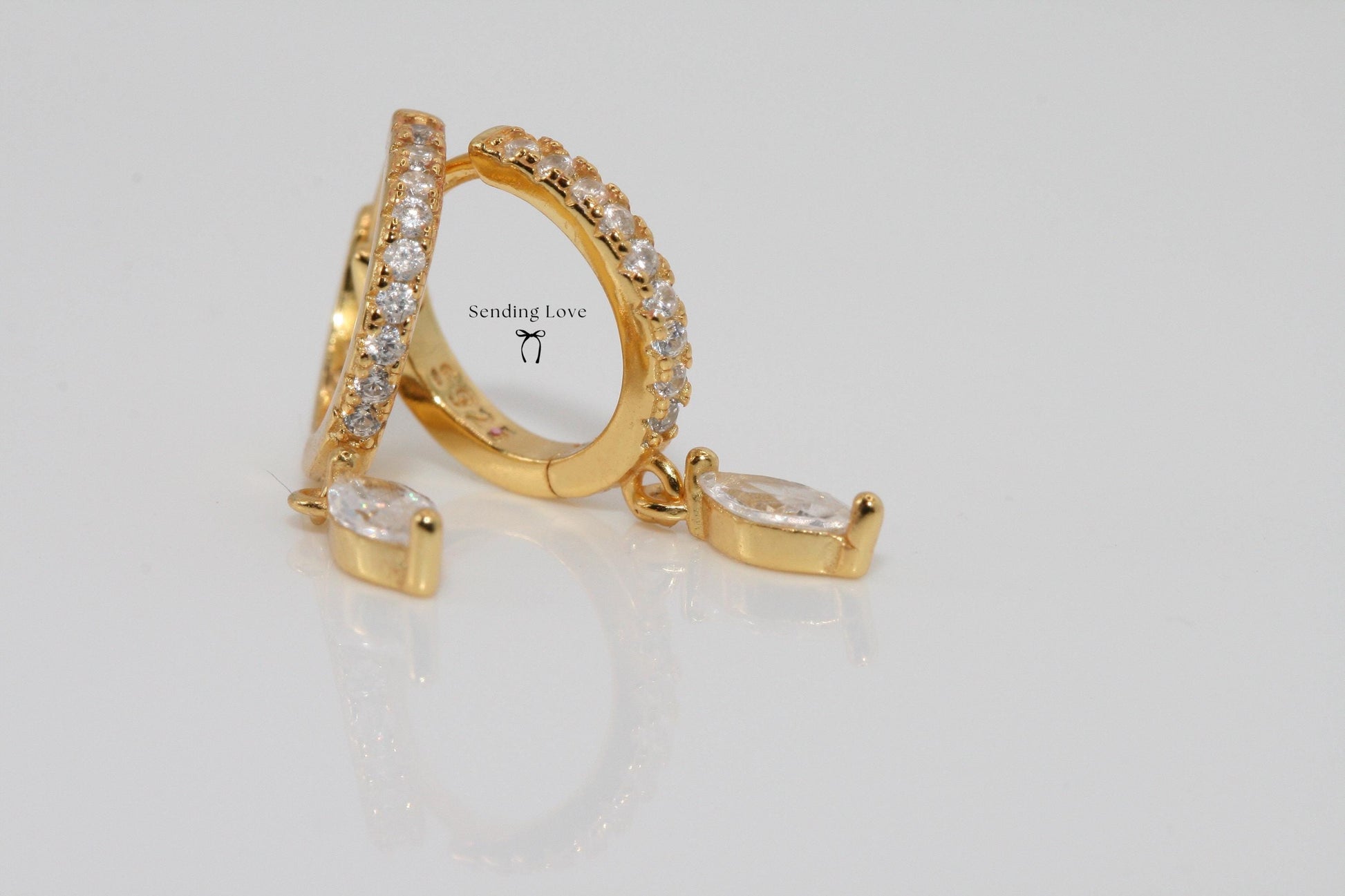 Gold Hoop Earrings – 18ct Gold Plated 925 Silver with CZ Drops, Sparkly Hoop Earrings, Christmas Party Jewellery, Gift for Her