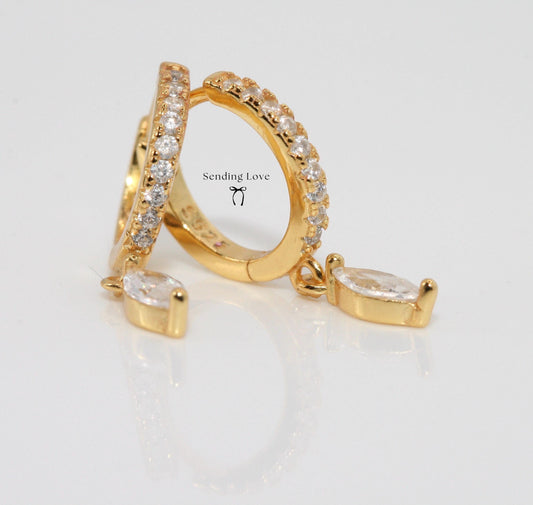Gold Hoop Earrings – 18ct Gold Plated 925 Silver with CZ Drops, Sparkly Hoop Earrings, Christmas Party Jewellery, Gift for Her