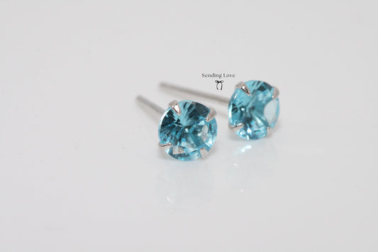 Aquamarine CZ 925 Silver Stud Earrings: March Birthstone Gift