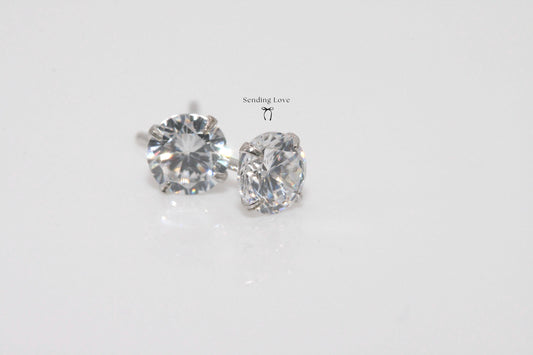 April Birthstone Earrings | Diamond Style Studs | Sterling Silver 5mm Stud Earrings | Birthday Gift for Her | Sparkling Jewellery Under 15
