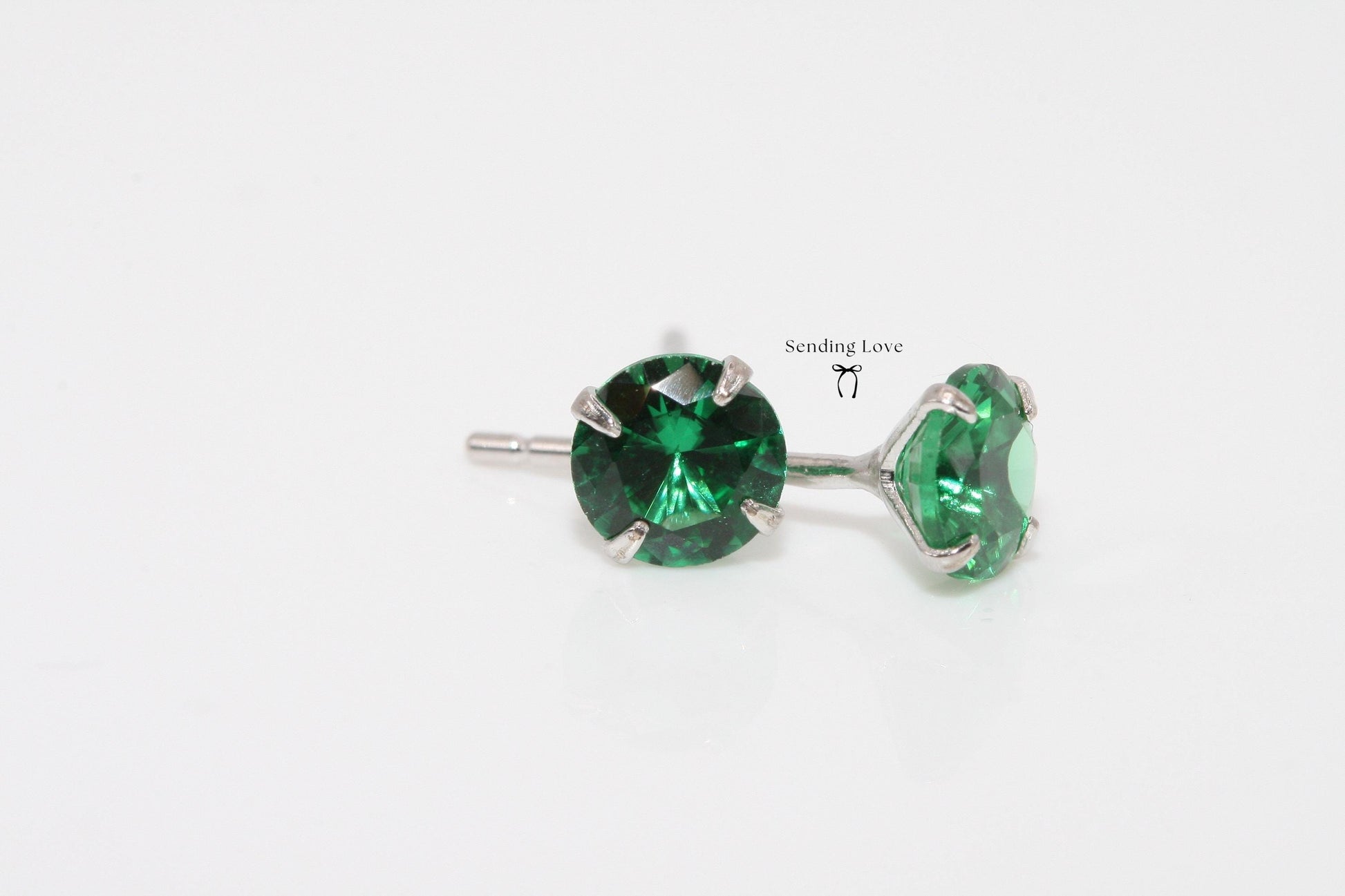 Emerald Stud Earrings: 925 Silver, May Birthstone Birthday Gift