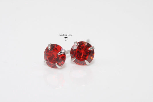 Garnet CZ Earrings: 925 Silver January Birthstone Gift