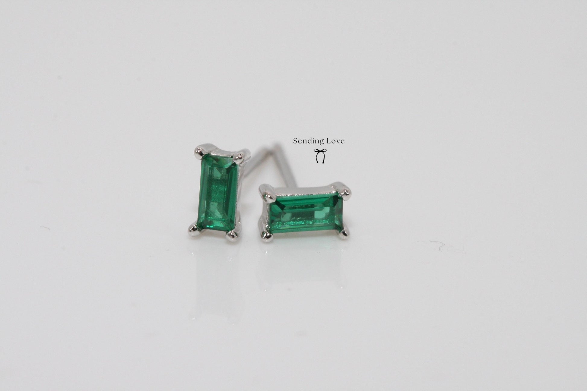 Dainty Emerald Stud Earrings: 925 Silver, 18k Gold Plated