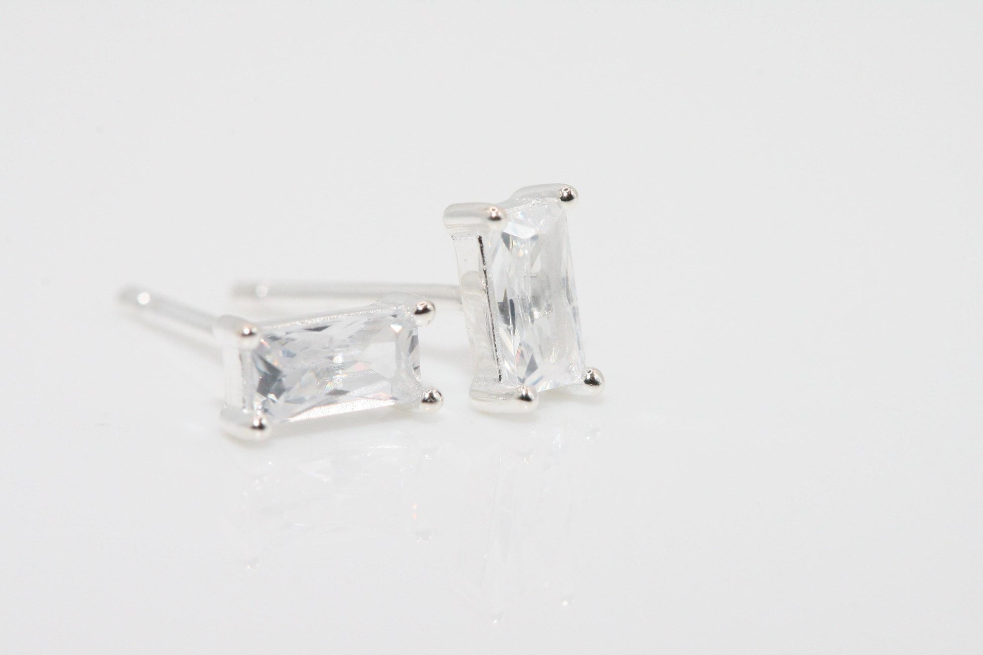Gold Plated Rectangle Stud Earrings: 925 Silver Base, Cubic Zirconia