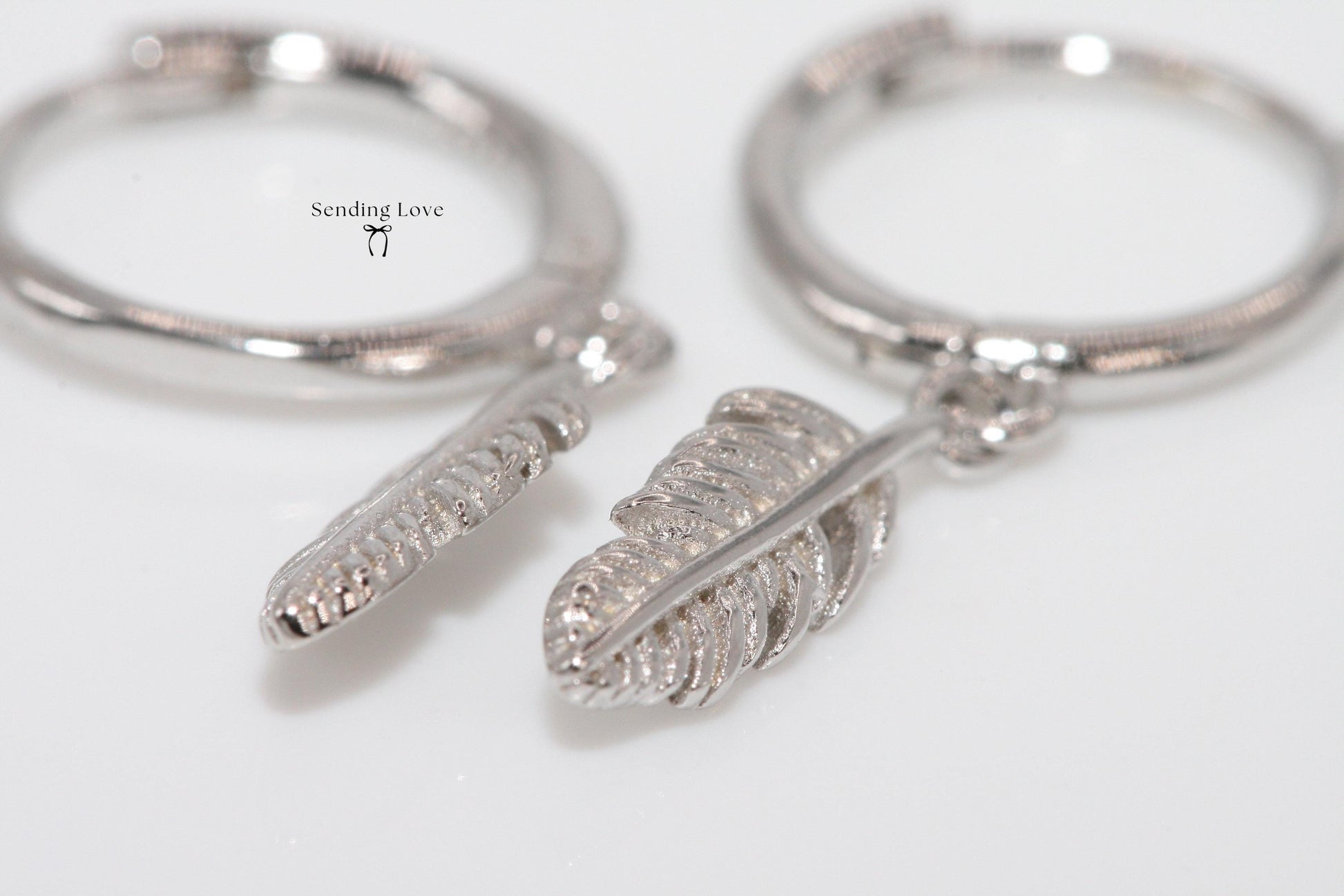 Feather Dangle Huggie Hoop Earrings: 925 Sterling Silver, Boho Style