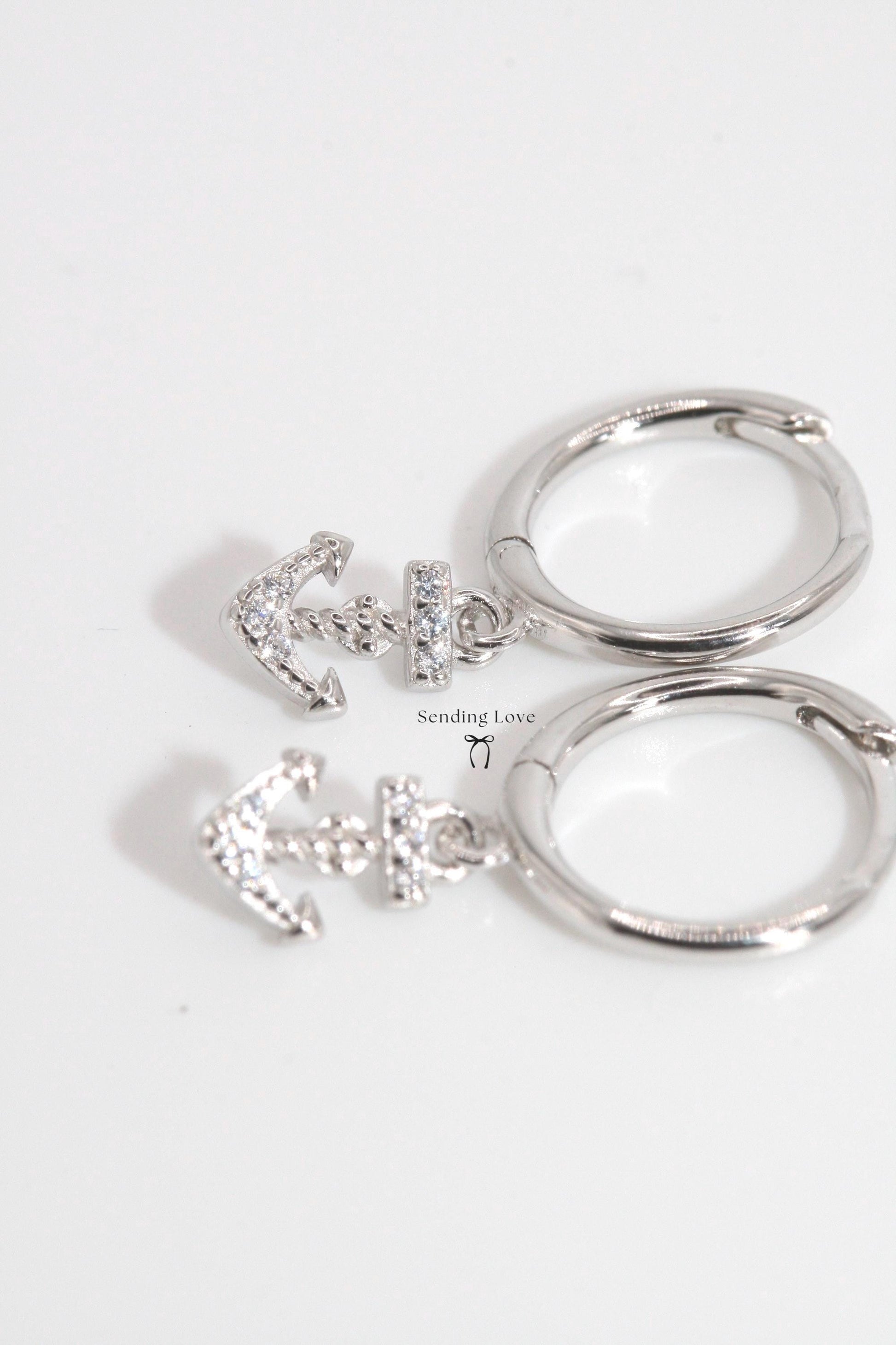 Anchor Hoop Earrings | Gold or Silver Anchor Charm Hoops | Nautical Jewellery Gift | Christmas Earrings for Her | Everyday Hoops Under 20