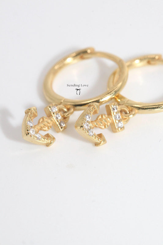 Anchor Hoop Earrings | Gold or Silver Anchor Charm Hoops | Nautical Jewellery Gift | Christmas Earrings for Her | Everyday Hoops Under 20