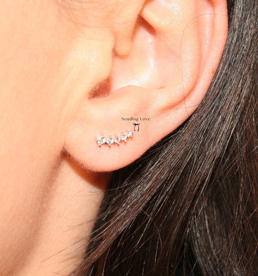 Starburst Ear Climber Earrings: 925 Silver, 18k Gold