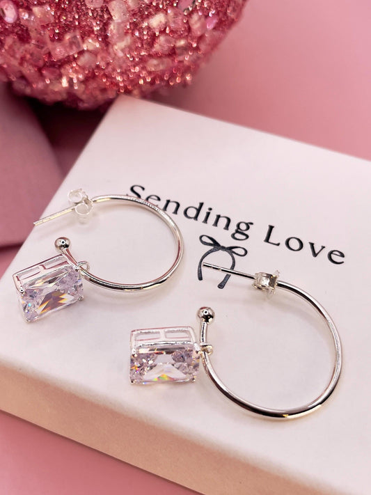 Sterling Silver Hoop Earrings: CZ Diamond Huggie Hoops, Wedding Jewelry
