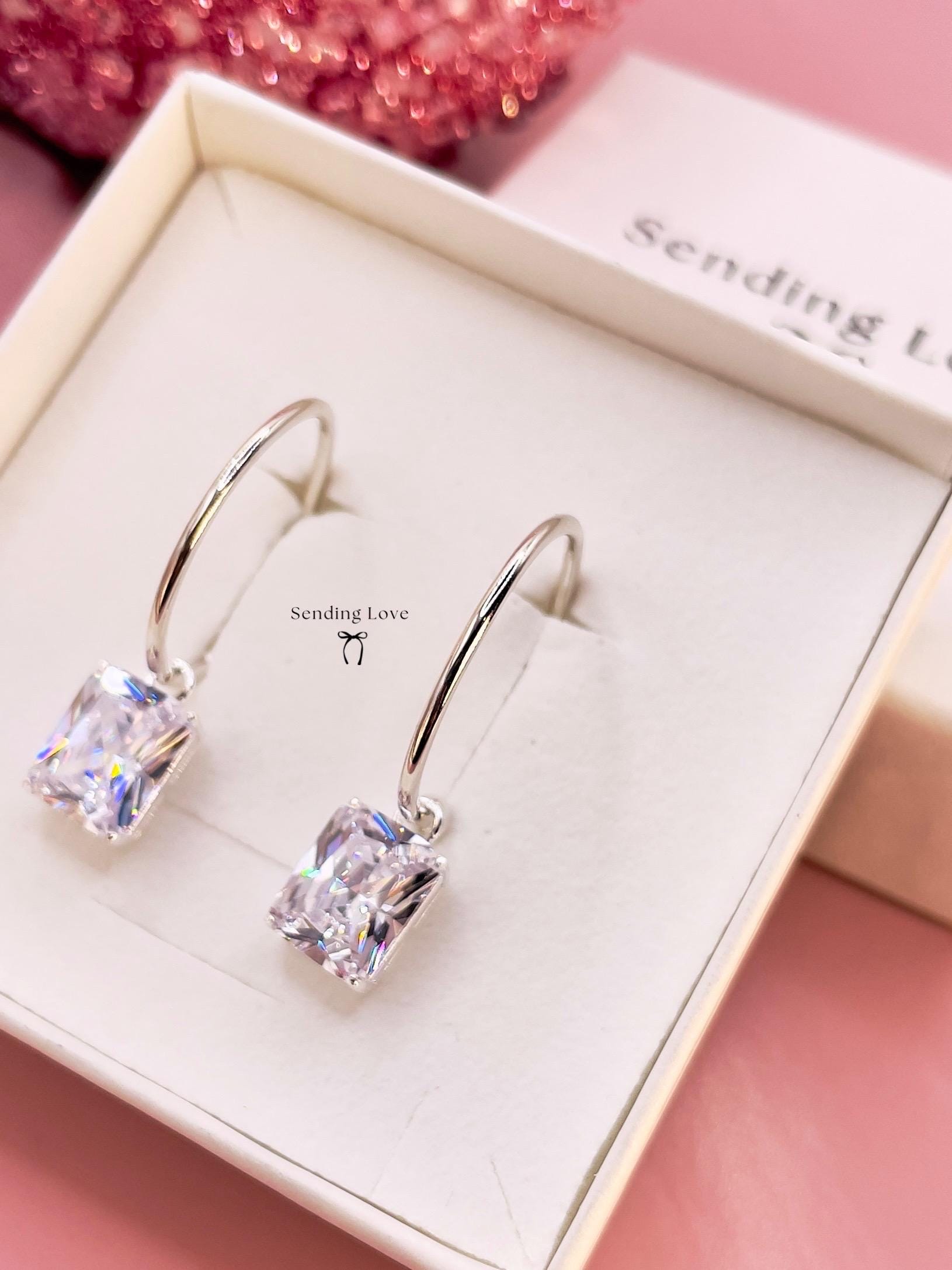 Sterling Silver Hoop Earrings: CZ Diamond Huggie Hoops, Wedding Jewelry