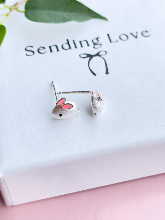 Sterling Silver Easter Bunny Earrings: Girls First Earrings