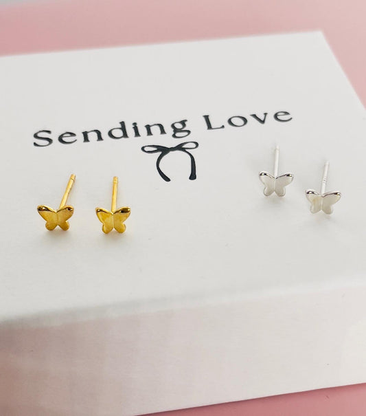 Dainty 925 Silver Butterfly Earrings: Boho Chic Studs