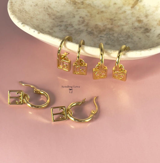 Zodiac Hoop Earrings: Sterling Silver Star Sign Charm