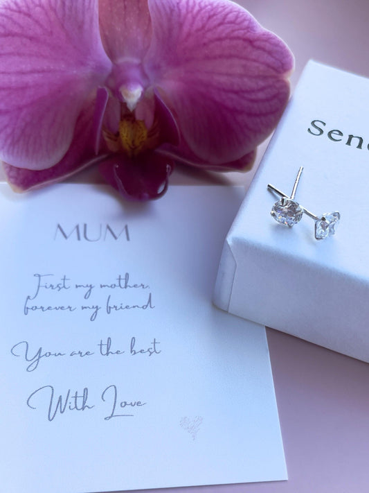 925 Silver Stud Earrings: Diamond Style Mum Birthday Gift