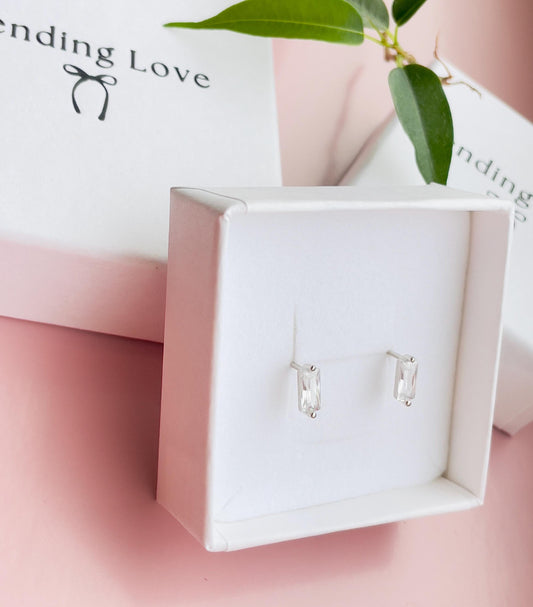 Sterling Silver CZ Baguette Stud Earrings | Minimalist Everyday Jewellery | Sparkly Earrings | Christmas Stocking Filler Gift