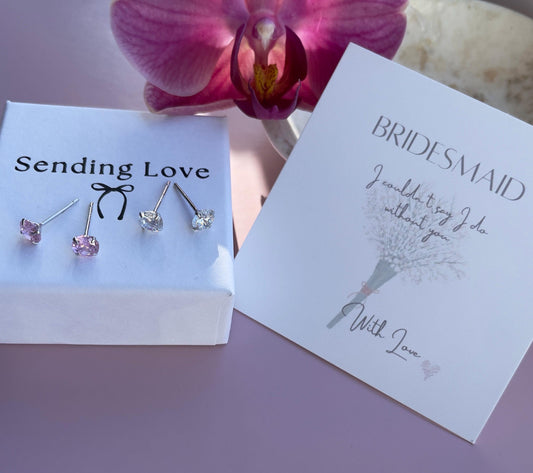 Sterling Silver Bridesmaid Earrings: Cubic Zirconia Studs, Wedding Jewelry