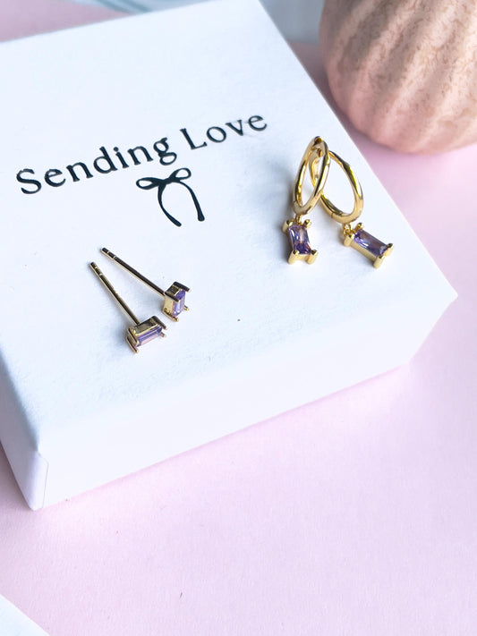Amethyst Earrings Set | Sterling Silver Studs & Hoops | Birthstone Jewellery Gift | February Birthday Gift | Christmas Gift for Her