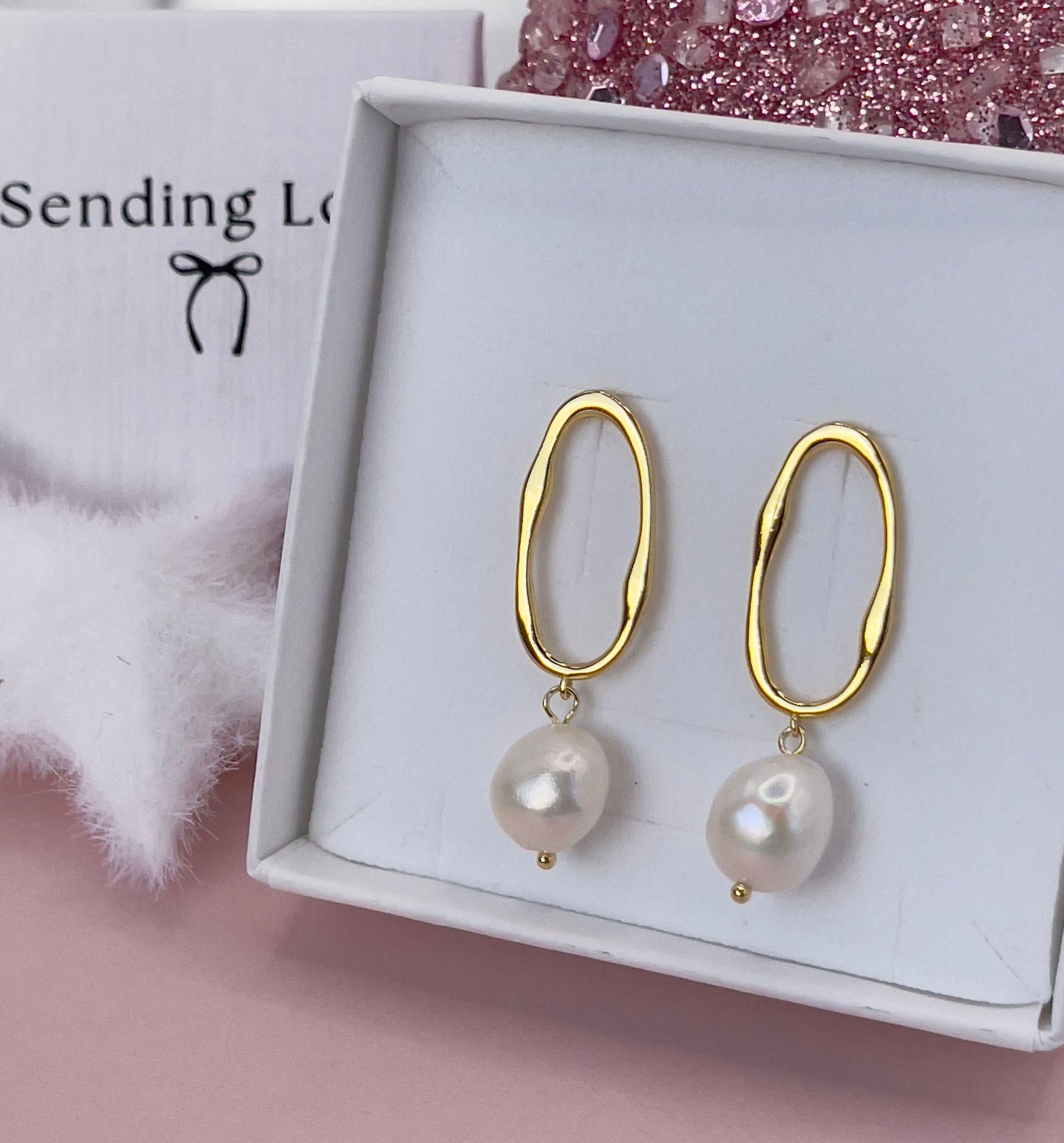 Gold Pearl Drop Earrings | Real Freshwater Pearls | 18ct Gold Plated Silver Earrings | Bridal Jewellery | Christmas Gift for Her