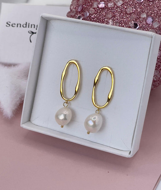 Gold Pearl Drop Earrings | Real Freshwater Pearls | 18ct Gold Plated Silver Earrings | Bridal Jewellery | Christmas Gift for Her