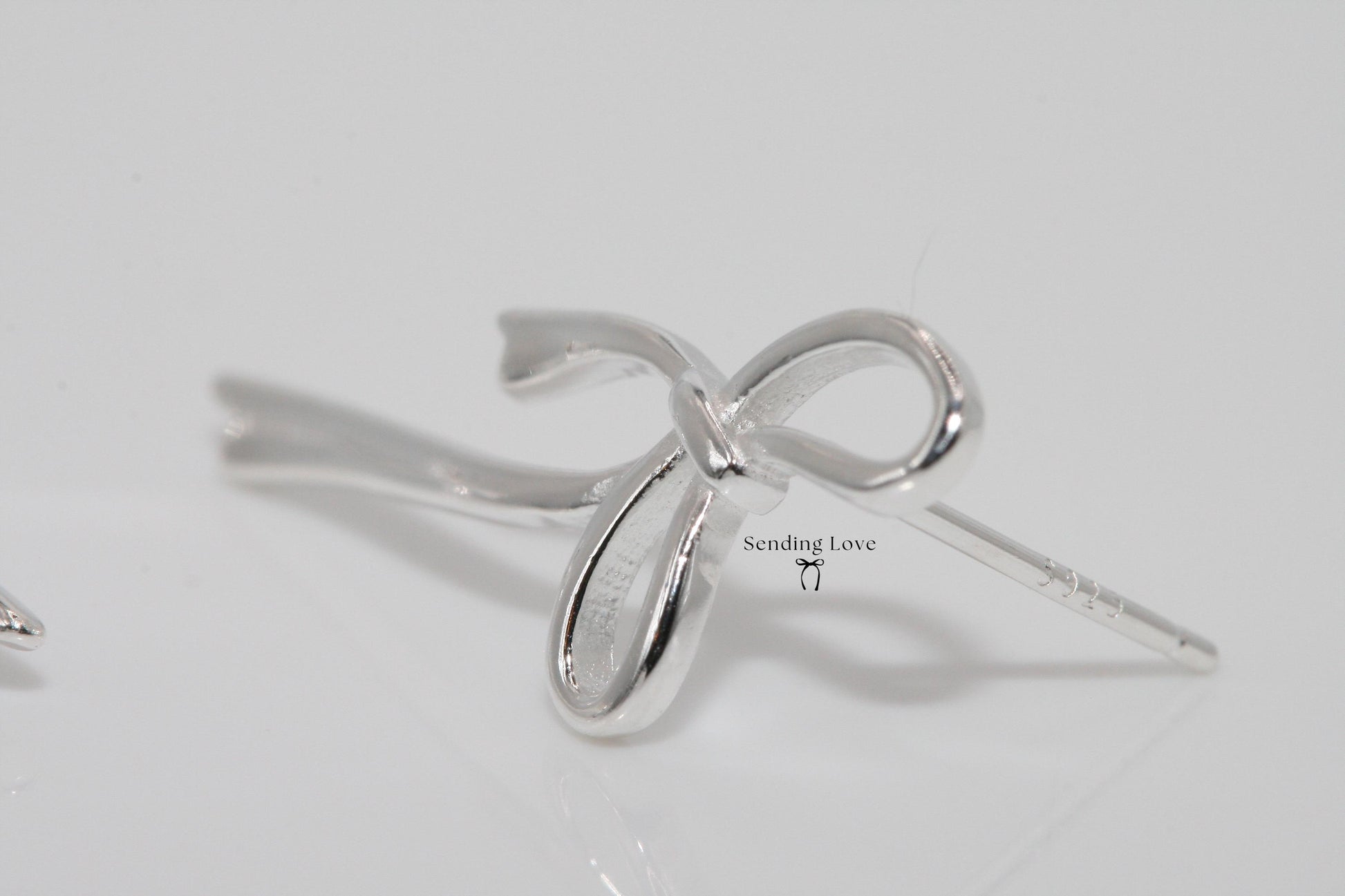 Silver Bow Earrings – 925 Sterling Silver Ribbon Earrings, Christmas Gift for Her, Dainty Stud Earrings, Christmas Jewellery