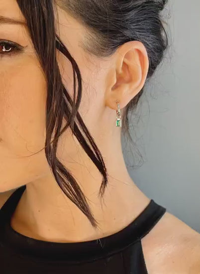 Emerald Charm Hoop Earrings | Gold or Silver Hoops | Christmas Party Jewellery Gift | May Birthstone Earrings | Stocking Filler Under 25