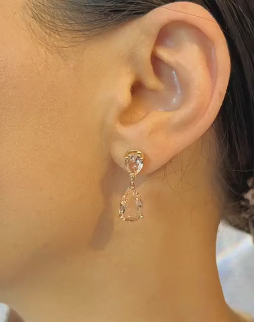 Blush Teardrop Earrings | Gold Plated Dangle Earrings | Winter Wedding Jewellery | Christmas Party Earrings | Romantic Gift for Her Under 25