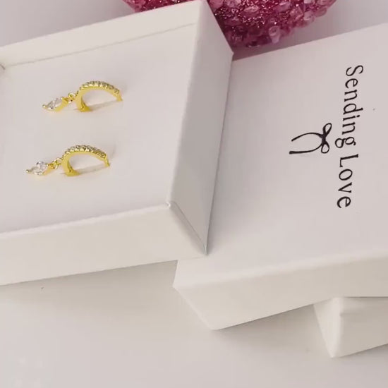 Gold Hoop Earrings – 18ct Gold Plated 925 Silver with CZ Drops, Sparkly Hoop Earrings, Christmas Party Jewellery, Gift for Her
