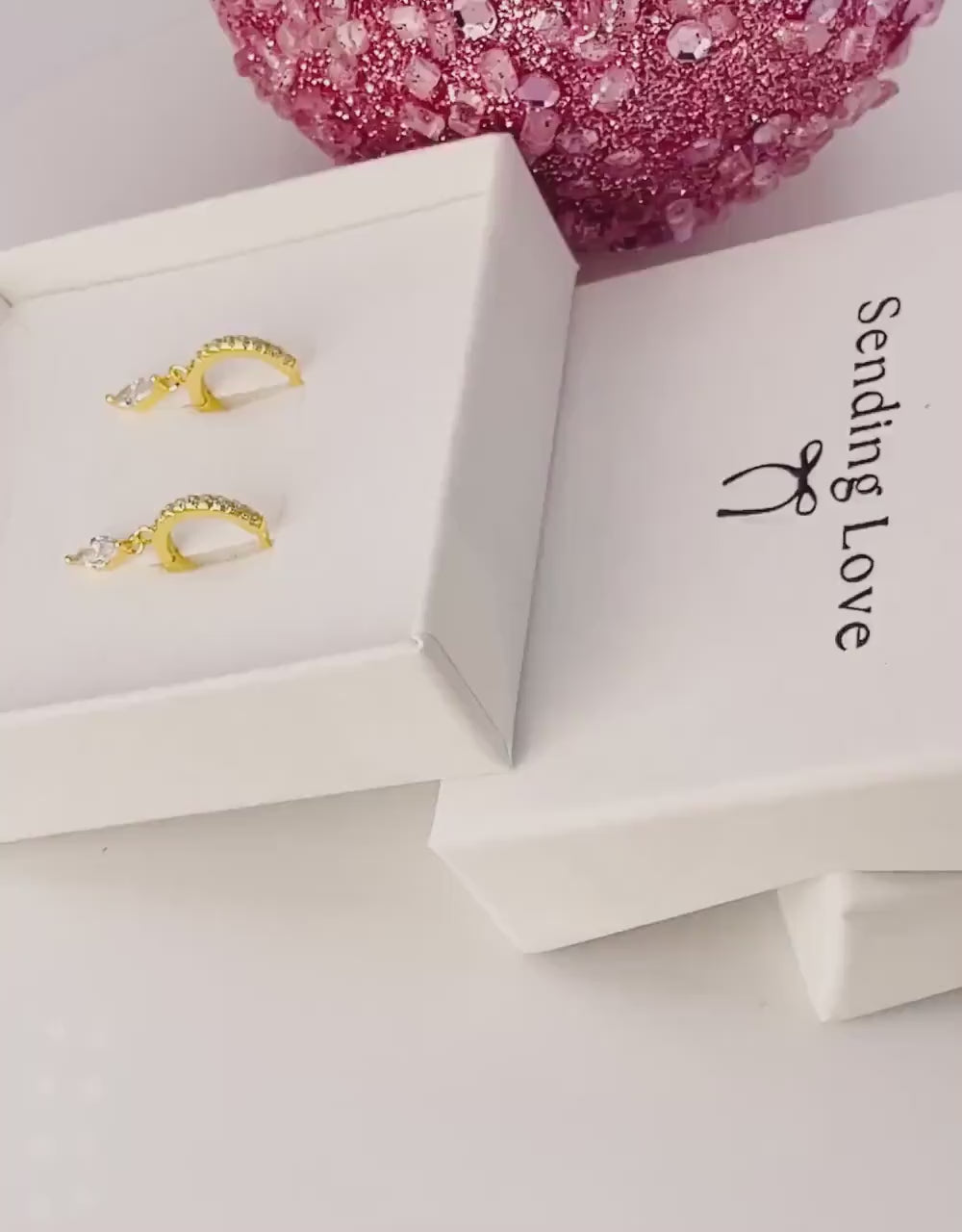 Gold Hoop Earrings – 18ct Gold Plated 925 Silver with CZ Drops, Sparkly Hoop Earrings, Christmas Party Jewellery, Gift for Her