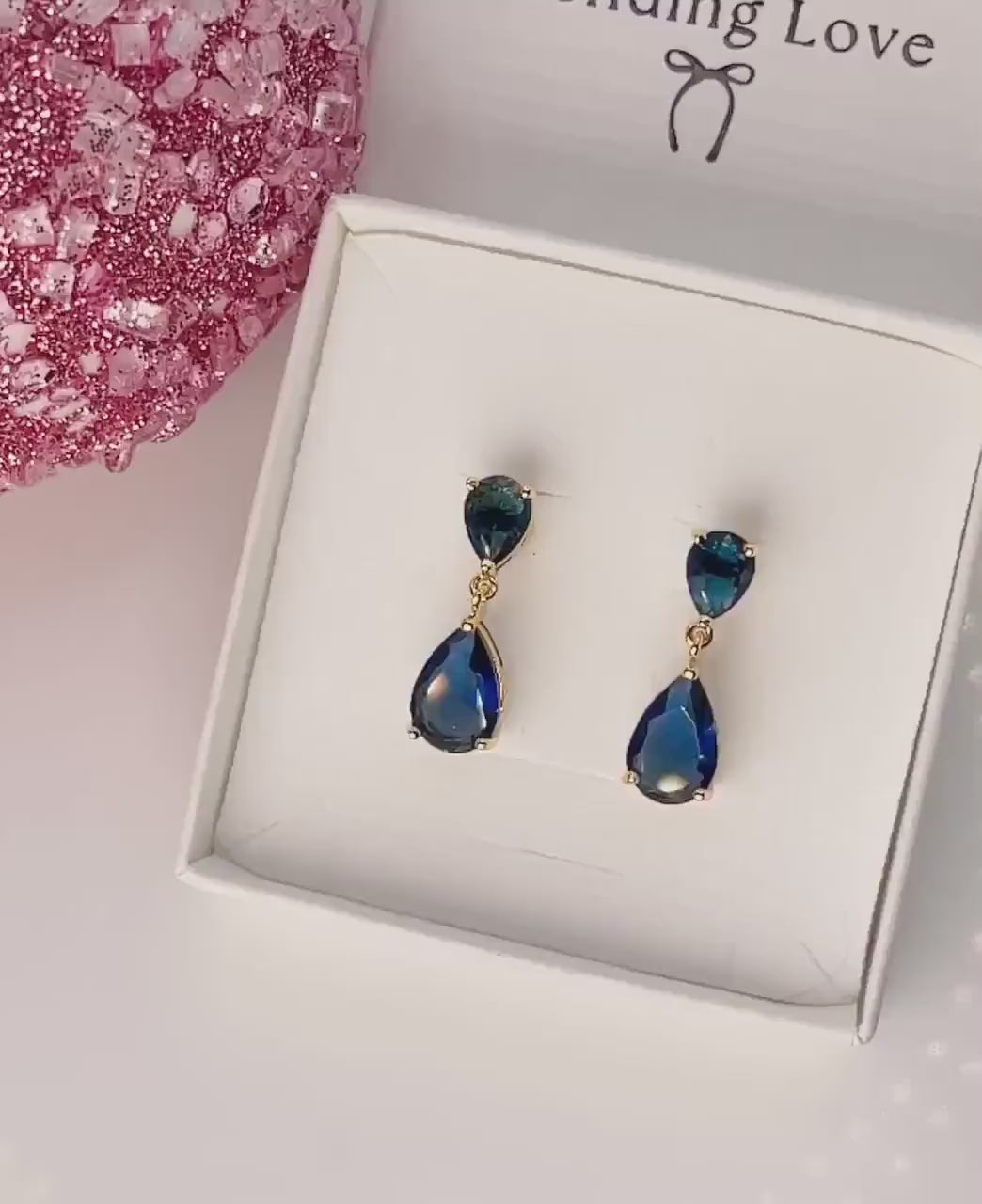 Sapphire Teardrop Earrings | Gold Plated Dangle Earrings | Statement Party Jewellery | Christmas Gift for Her | Sparkling Earrings
